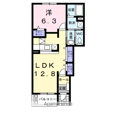 グラン・ソレイユB(1LDK/1階)の間取り写真