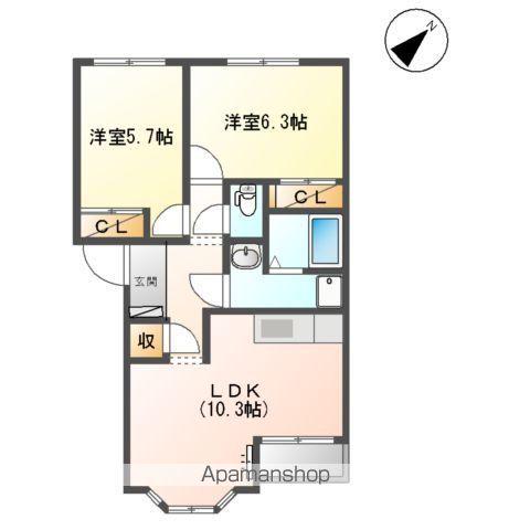コーポひまわり(2LDK/1階)の間取り写真