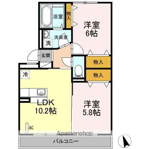 ウィンザー大槻B(2LDK/2階)の間取り写真