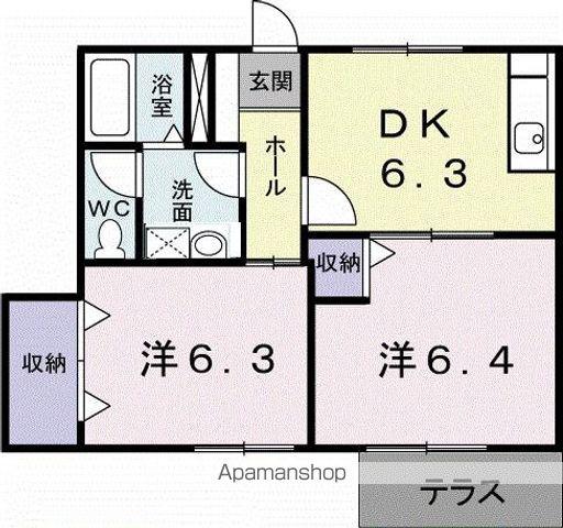 サイドヒル B(2DK/1階)の間取り写真