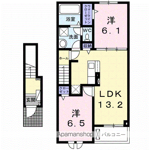 ラ・クラリエールN(2LDK/2階)の間取り写真