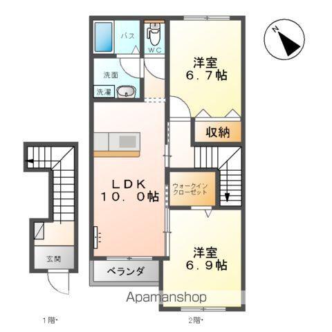 ユニヴェール宮代(2LDK/2階)の間取り写真