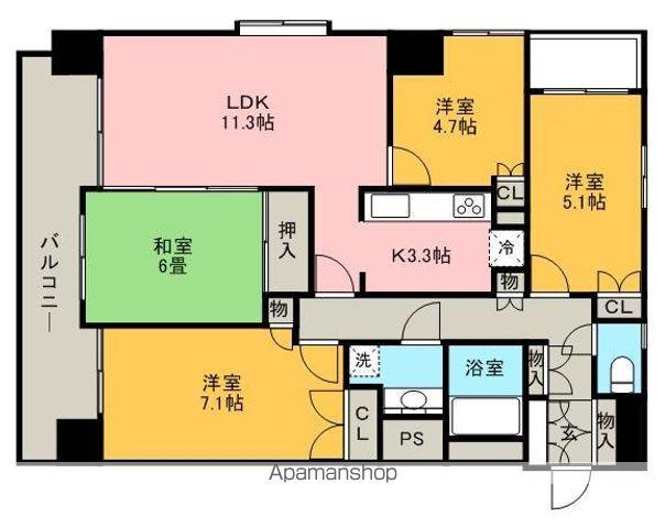 薬院中央パークホームズ ウエストコート(3LDK/11階)の間取り写真