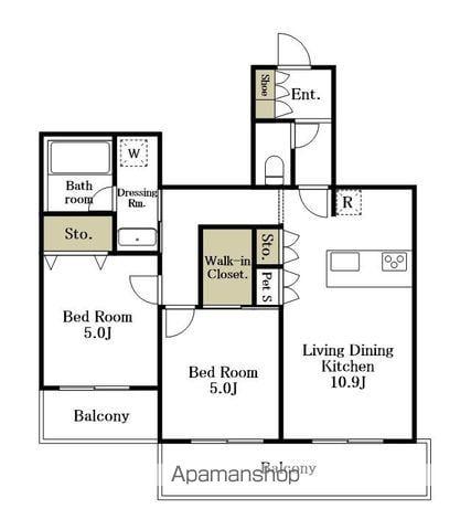 粕谷1丁目メゾン西棟(2LDK/3階)の間取り写真