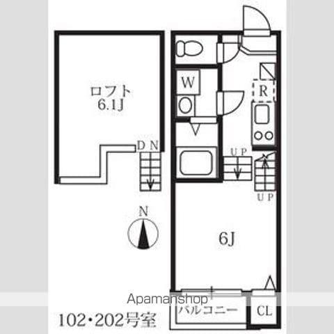 ハーモニーテラス八代町(1K/2階)の間取り写真