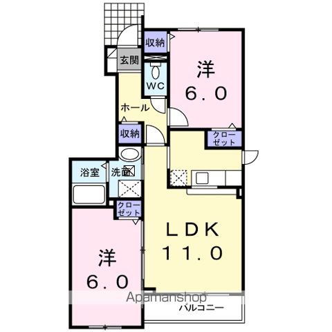 プラシードカーサT・RⅡ(2LDK/1階)の間取り写真