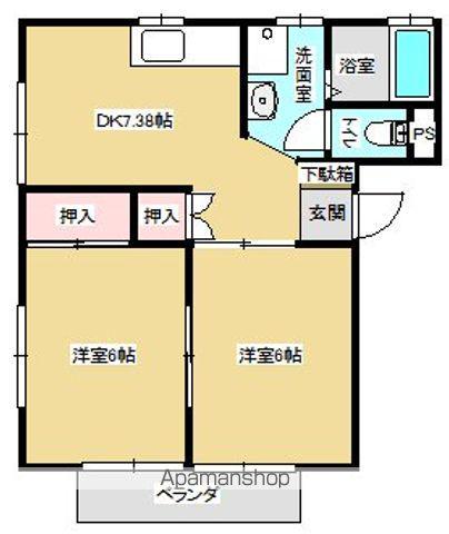 中江ハイツⅡ(2DK/1階)の間取り写真