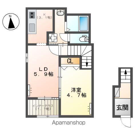 館林市朝日町アパート(1LDK/2階)の間取り写真
