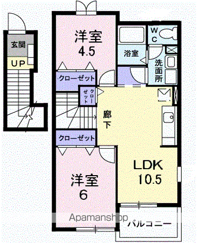 ノーヴァ壱番館(2LDK/2階)の間取り写真