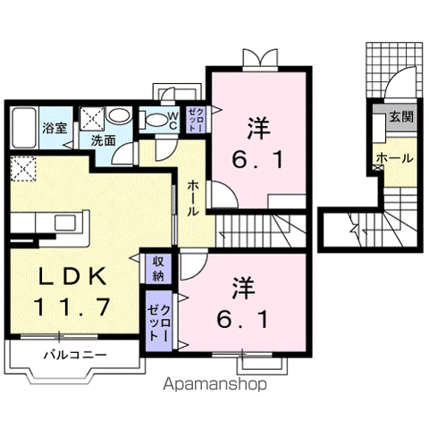 グランツ Ⅰ(2LDK/2階)の間取り写真