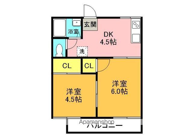 コーポ末広(2DK/2階)の間取り写真