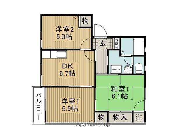 フォーレス西赤砂(2LDK/1階)の間取り写真