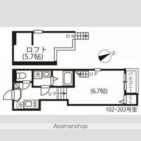 ハーモニーテラス川名町Ⅱ(1K/2階)の間取り写真