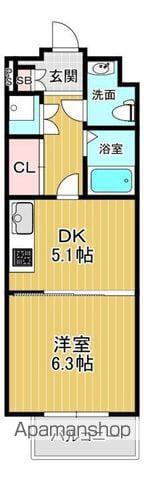 木津南パークサイドヴィレッヂ(1DK/2階)の間取り写真