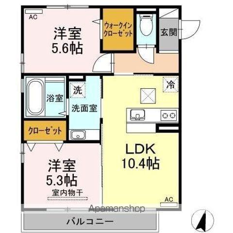 エスポワールかまた(2LDK/1階)の間取り写真
