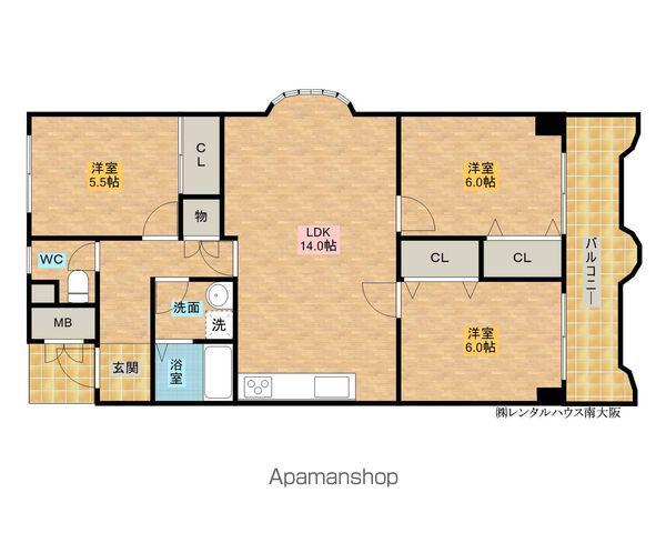 ソレイユ岸和田壱番館(3LDK/4階)の間取り写真