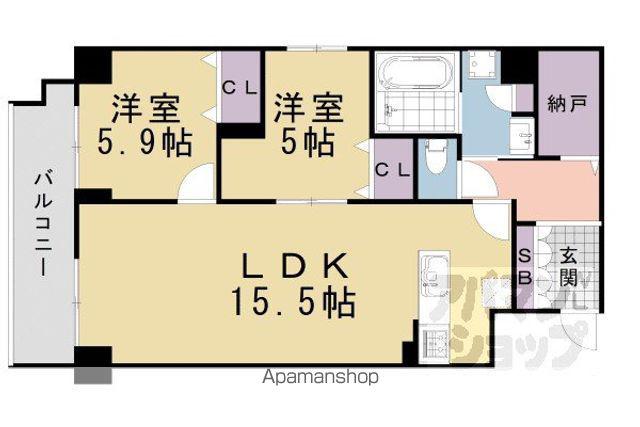 PADMA 烏丸御池(2LDK/10階)の間取り写真