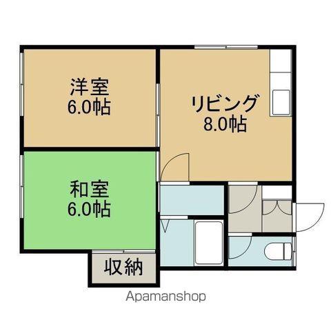 ノースウィング6番館(2DK/1階)の間取り写真