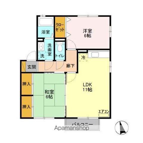 エスコルタ新町B(2LDK/2階)の間取り写真