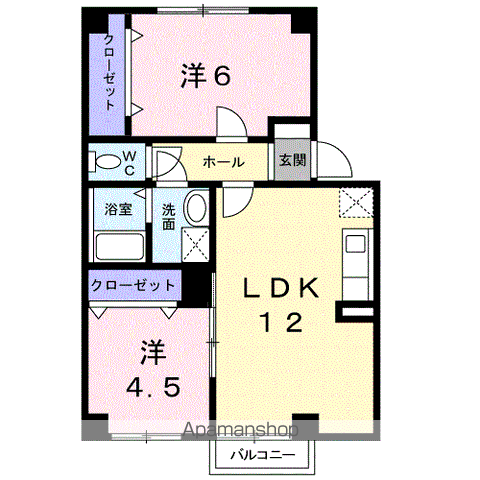 ヴィルフォーレⅠB(2LDK/2階)の間取り写真