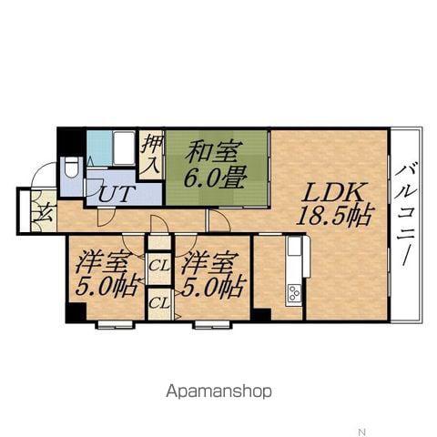 ローヤルハイツ南9条3号館(3LDK/11階)の間取り写真