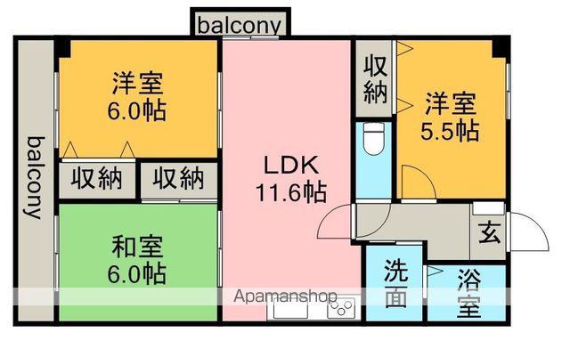 ウエストヒルズMARUKA(3LDK/4階)の間取り写真