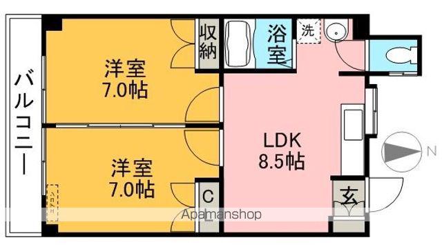 ソシアサニーヒルⅡ(2DK/1階)の間取り写真