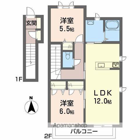 シャルマン高洲2棟(2LDK/2階)の間取り写真