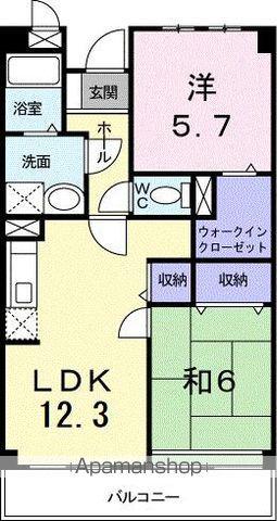 カルム香西(2LDK/1階)の間取り写真