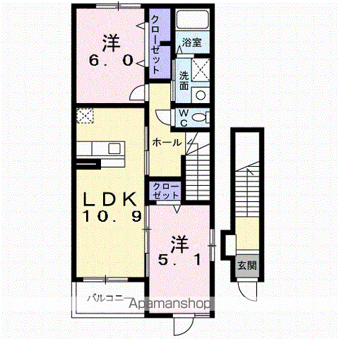 レインボーハウスⅥ(2LDK/2階)の間取り写真