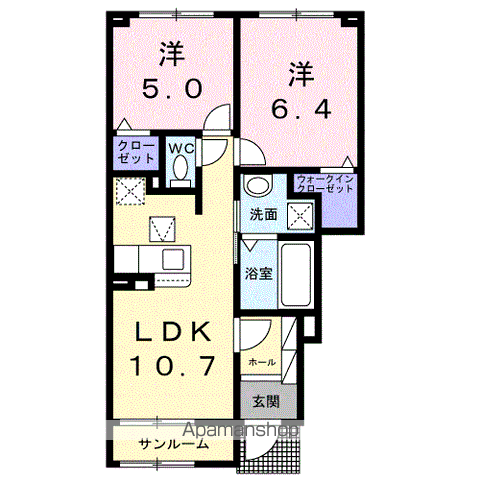 トゥルース B(2LDK/1階)の間取り写真