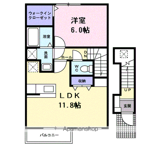 プラターヌ(1LDK/2階)の間取り写真