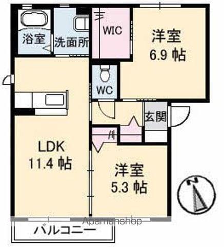 サンフィット A棟(2LDK/2階)の間取り写真