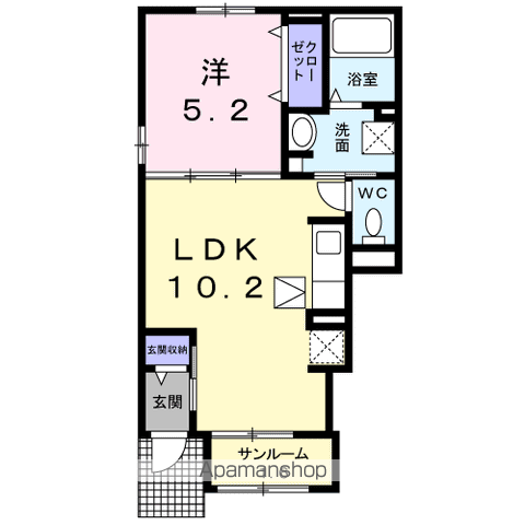 ヴァンベール(1LDK/1階)の間取り写真