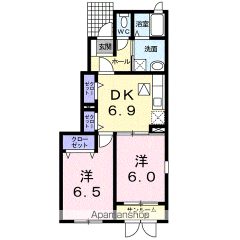 ドゥ シェ モア B(2DK/1階)の間取り写真