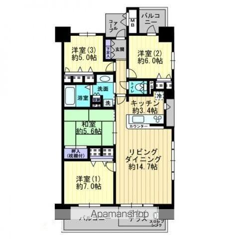 ロイヤルガーデン高松駅南(4LDK/10階)の間取り写真