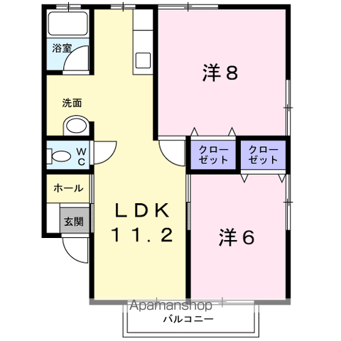 ハイツ沖田Ⅱ(2LDK/1階)の間取り写真