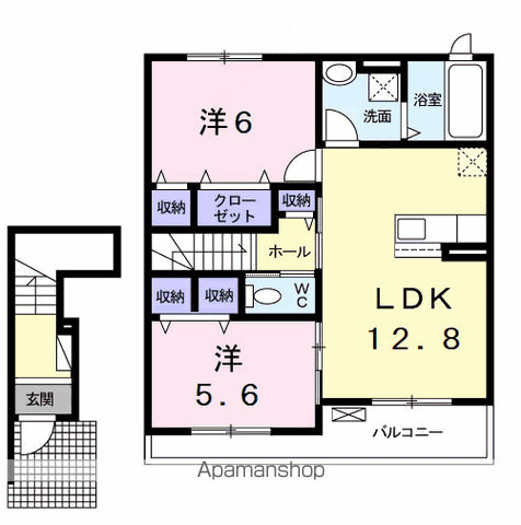 グランパレス カシマ Ⅰ(2LDK/2階)の間取り写真