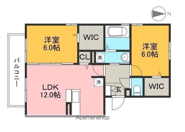 コモド伊勢崎Ⅱ(2LDK/1階)の間取り写真