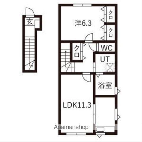 ほのむB棟(1LDK/2階)の間取り写真
