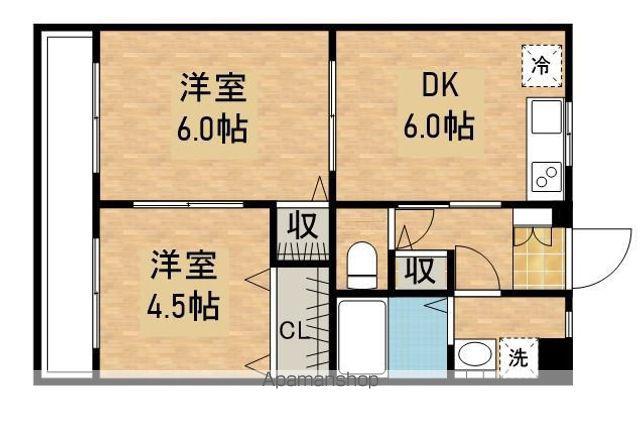グランビューB(2DK/1階)の間取り写真