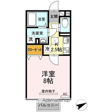 カサベルテ浜河内Ⅱ(1K/1階)の間取り写真