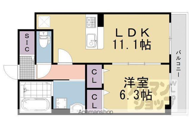 京阪電気鉄道京阪線 中書島駅 徒歩50分 3階建 築1年(1LDK/3階)の間取り写真