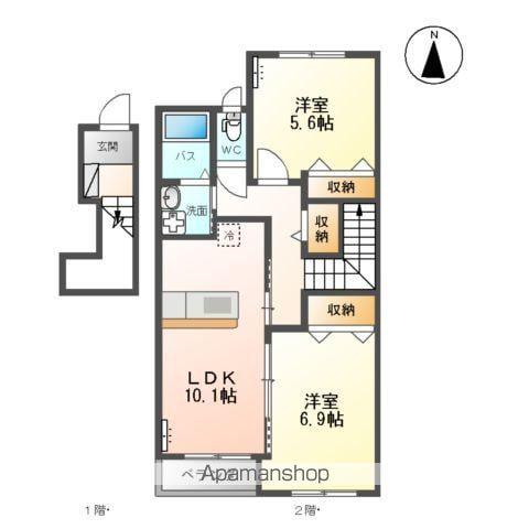 サンセットヒル東郷C棟(2LDK/2階)の間取り写真