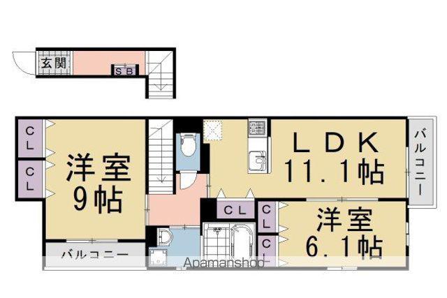 上高野薩田町マンション(2LDK/2階)の間取り写真