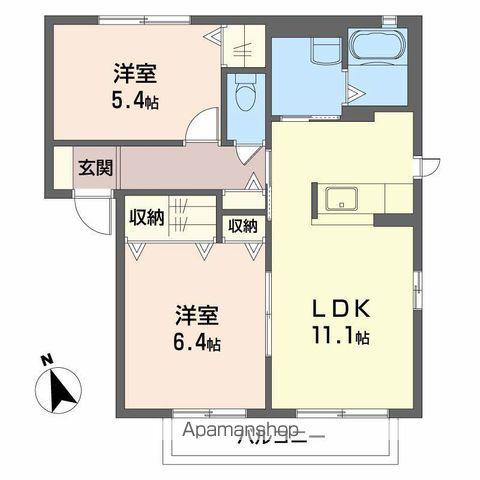 ヴィレッジ中陣B棟(2LDK/2階)の間取り写真
