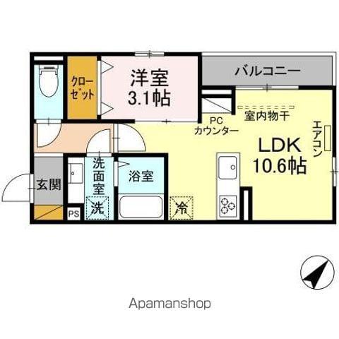 パークサイド新検見(1LDK/2階)の間取り写真