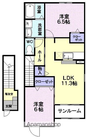 パレ・シャルウィB(2LDK/2階)の間取り写真