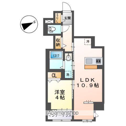 THE BLOSSOM 新栄(1LDK/1階)の間取り写真