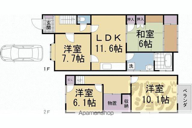 叡山電鉄 元田中駅 徒歩5分 2階建 築49年(3LDK)の間取り写真